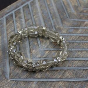 Tan/Brown Tone Beaded Rhinestone Stretch Bracelet